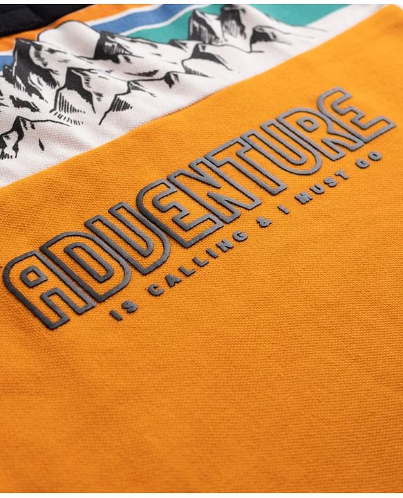 Pine Kids Cotton Knit Half Sleeves Polo T-Shirt with Adventure Print- Mustard