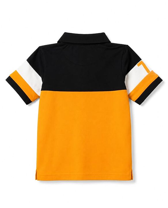 Pine Kids Cotton Knit Half Sleeves Polo T-Shirt with Adventure Print- Mustard