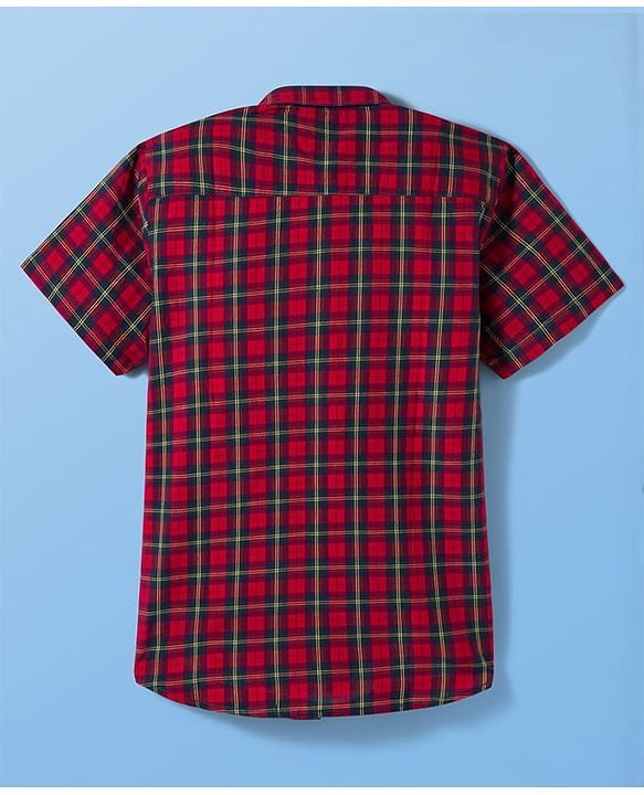 Pine Kids Cotton Woven Half Sleeves Checkered Shirt with Inner Tee - Red