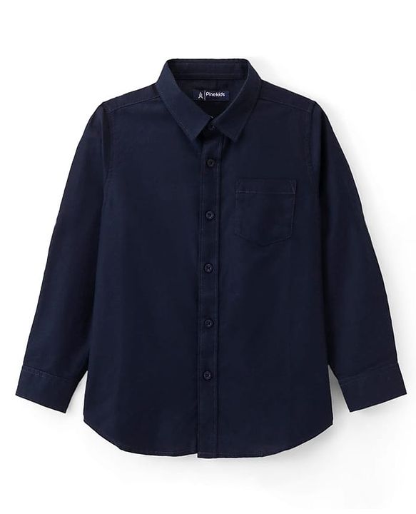 Pine Kids Cotton Woven Full Sleeves Shirt With Text Printed T-Shirt - Navy Blue