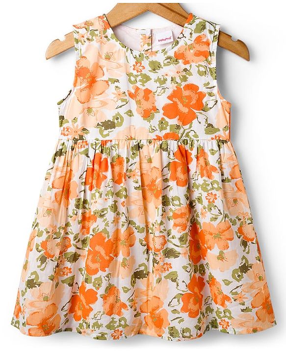 Babyhug Cotton Woven Floral Printed Frock with Half Sleeves Shrug - Orange