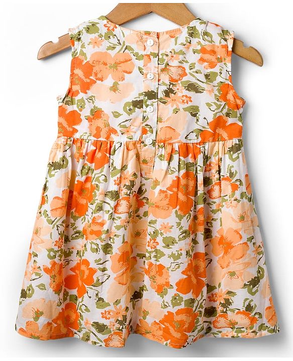 Babyhug Cotton Woven Floral Printed Frock with Half Sleeves Shrug - Orange