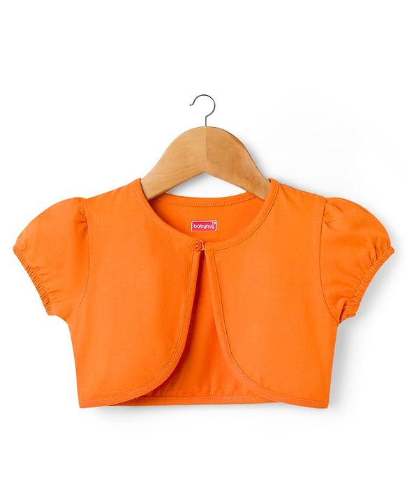 Babyhug Cotton Woven Floral Printed Frock with Half Sleeves Shrug - Orange