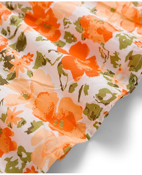 Babyhug Cotton Woven Floral Printed Frock with Half Sleeves Shrug - Orange