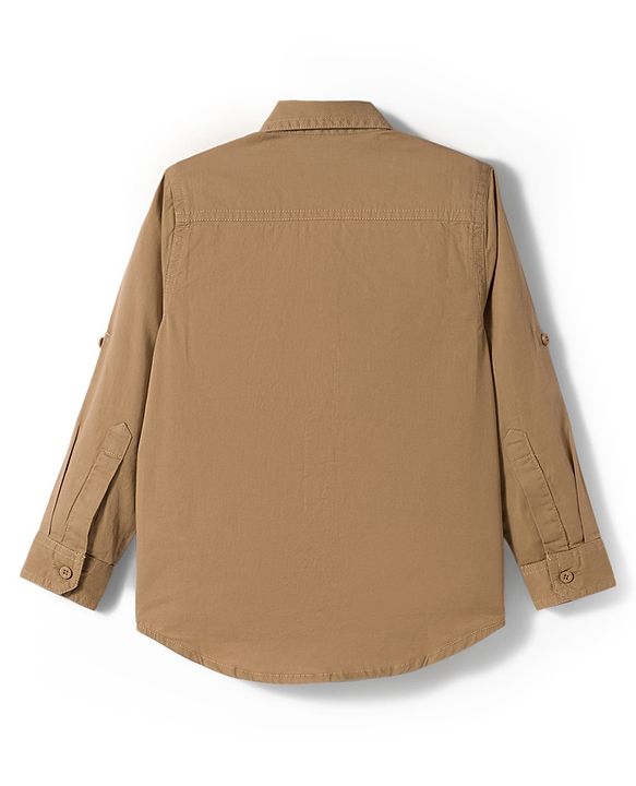 Pine Kids Cotton Woven Full Sleeves Solid Shirt with Inner Tee - Beige