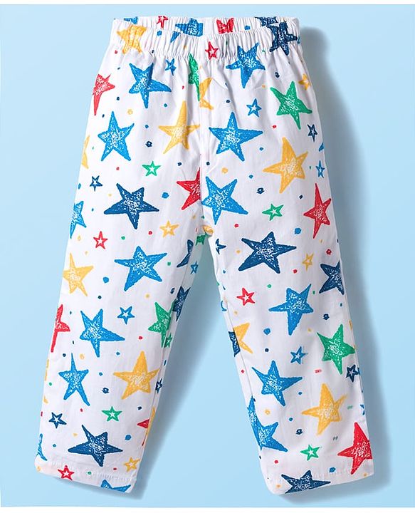 Babyhug Cotton Woven Full Sleeves Co-ord Night Suit With Star Print - White