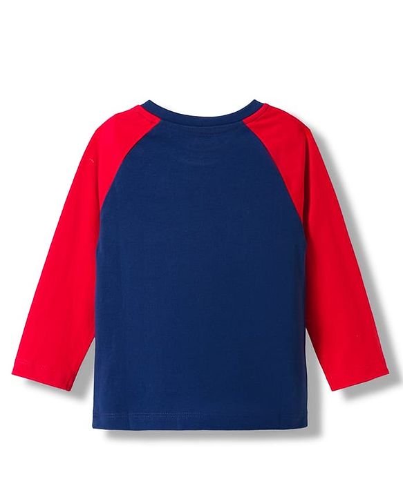 Babyhug Cotton Knit Full Raglan Sleeves T-Shirt With Animal Print - Navy Blue & Red