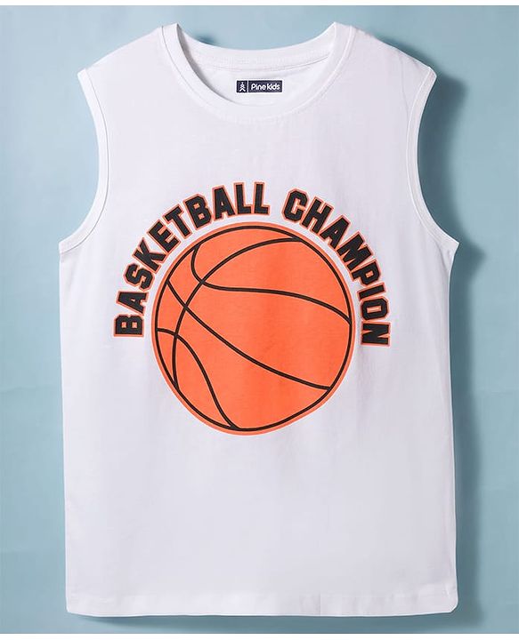 Pine Kids Cotton Woven Full Sleeves Solid Shirt With Basketball Champion Tank Top - Red