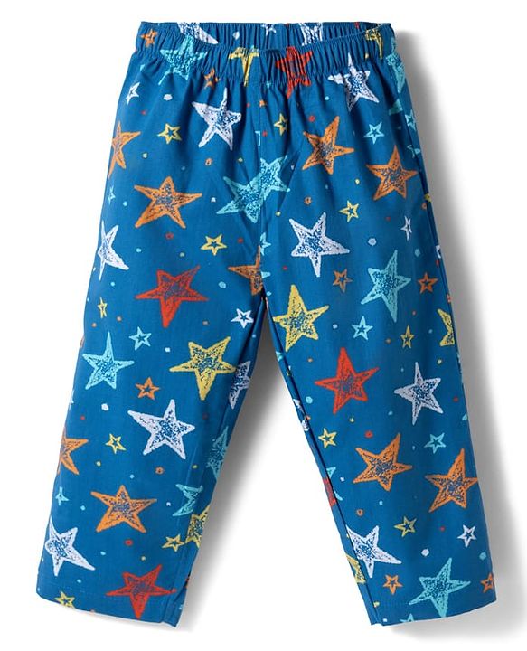 Babyhug Cotton Woven Full Sleeves Co-ord Night Suit With Star Print - Navy Blue