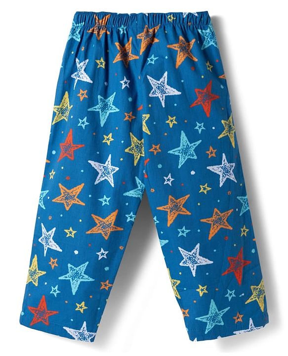 Babyhug Cotton Woven Full Sleeves Co-ord Night Suit With Star Print - Navy Blue