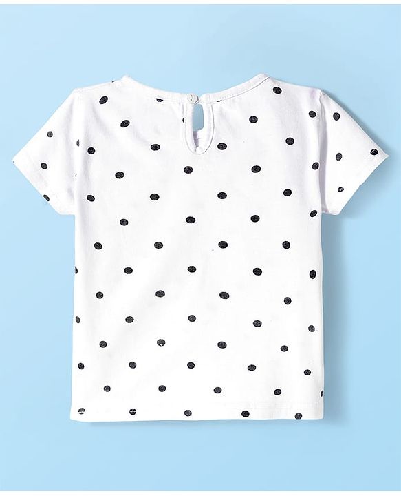 Babyhug Woven Frock with Half Sleeves Inner Tee & Bow Applique Polka Dot Print - Red & White
