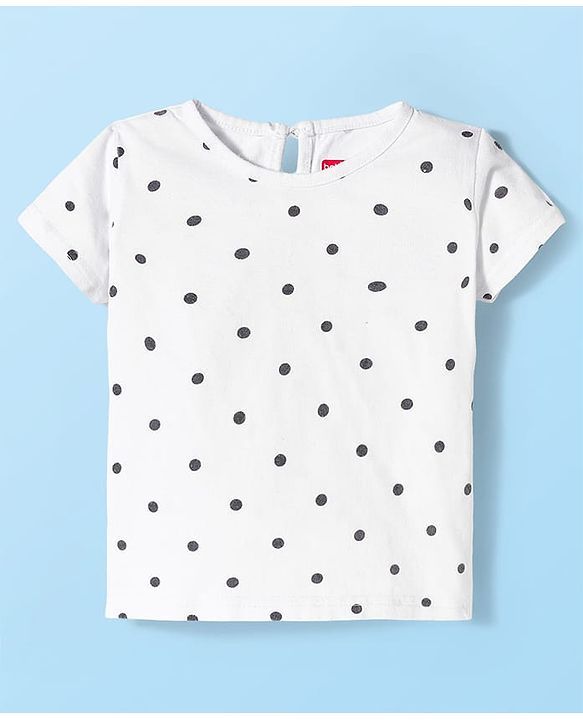 Babyhug Woven Frock with Half Sleeves Inner Tee & Bow Applique Polka Dot Print - Red & White