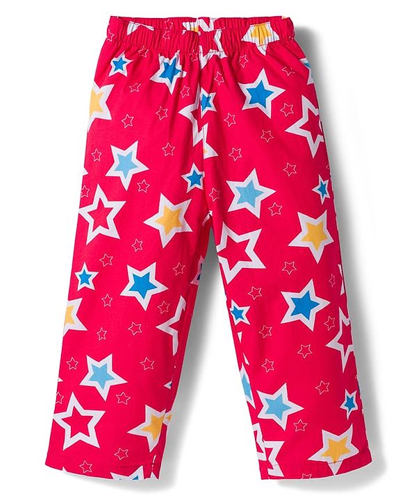 Babyhug Cotton Woven Full Sleeves Co-ord Night Suit With Star Print - Red