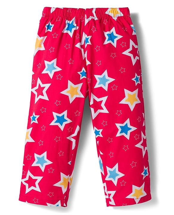 Babyhug Cotton Woven Full Sleeves Co-ord Night Suit With Star Print - Red