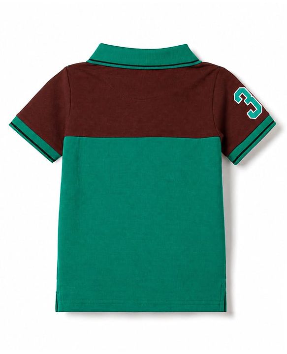 Pine Kids Cotton Knit Half Sleeves Striped Polo T-Shirt With Patch - Green & Black