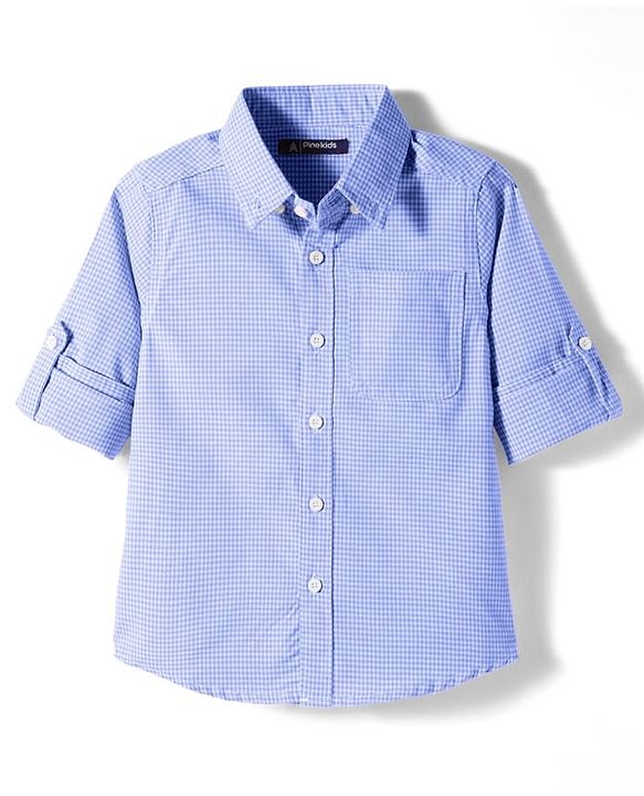 Pine Kids Cotton Woven Full Sleeves Shirt With Checks - Blue