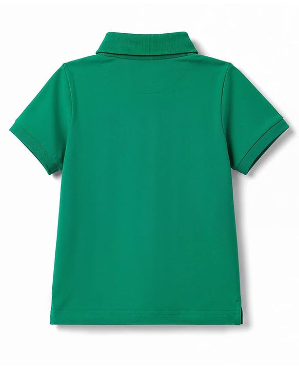 Pine Kids Cotton Knit Half Sleeves Polo T-Shirt with Colour Block Design & Football Print -Green