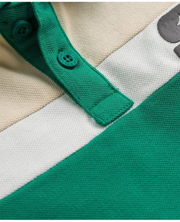 Pine Kids Cotton Knit Half Sleeves Polo T-Shirt with Colour Block Design & Football Print -Green