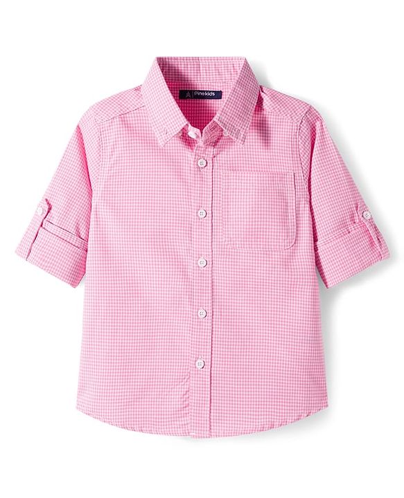 Pine Kids Cotton Woven Full Sleeves Shirt With Checks - Pink