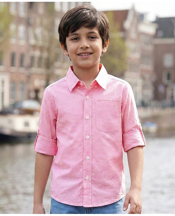 Pine Kids Cotton Woven Full Sleeves Shirt With Checks - Pink