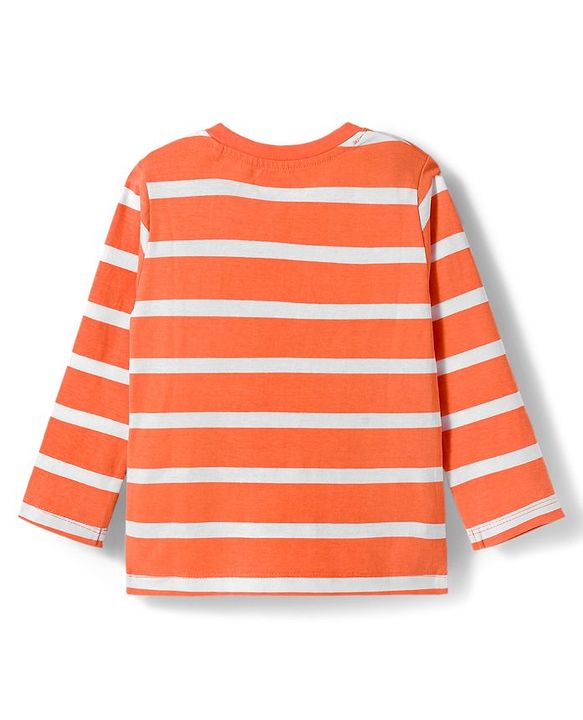 Babyhug Cotton Knit Full Sleeves Striped & Vehicle Printed T-Shirts Pack of 3 - Blue Orange & White