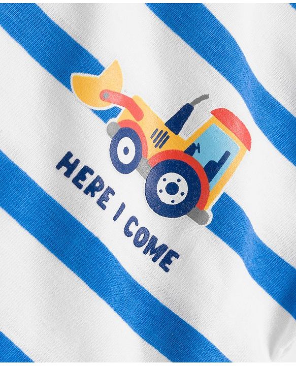 Babyhug Cotton Knit Full Sleeves Striped & Vehicle Printed T-Shirts Pack of 3 - Blue Orange & White