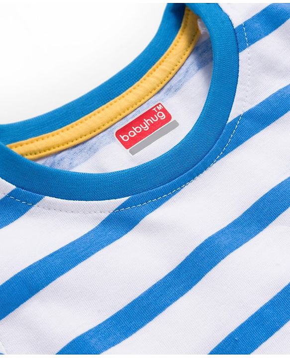 Babyhug Cotton Knit Full Sleeves Striped & Vehicle Printed T-Shirts Pack of 3 - Blue Orange & White