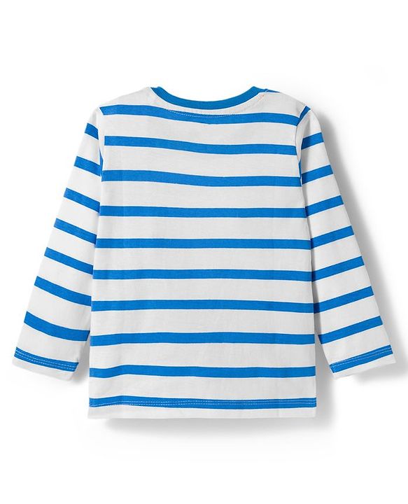 Babyhug Cotton Knit Full Sleeves Striped & Vehicle Printed T-Shirts Pack of 3 - Blue Orange & White