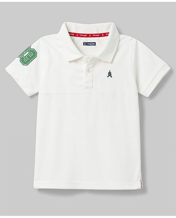Pine Kids Cotton Knit Half Sleeves Polo T-Shirt with Polo Game Print in Back - White