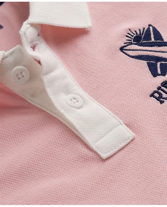Pine Kids Cotton Knit Half Sleeves Polo T-Shirt with Cut & Sew Colour Block Design -  Pink & White