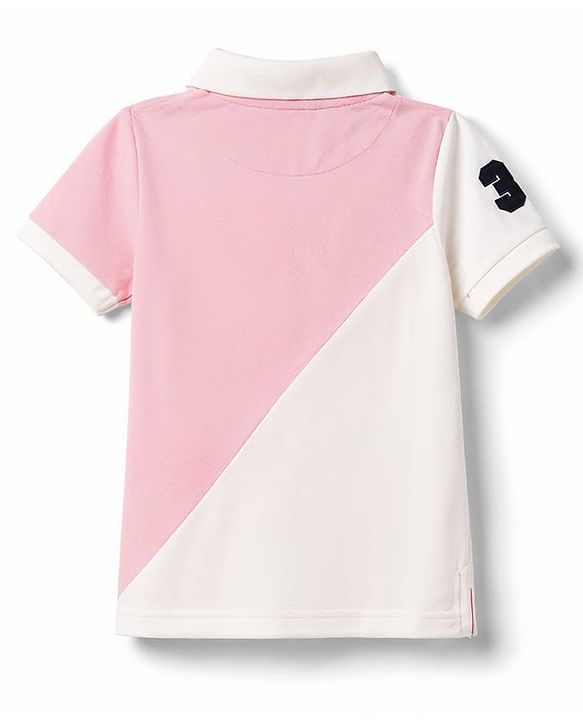 Pine Kids Cotton Knit Half Sleeves Polo T-Shirt with Cut & Sew Colour Block Design -  Pink & White