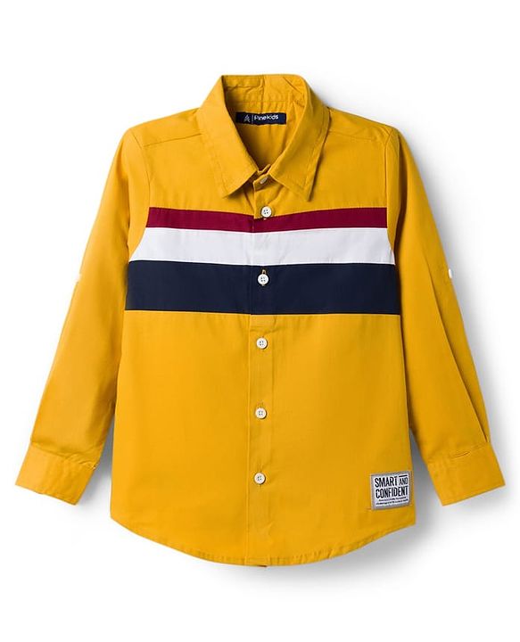 Pine Kids Cotton Woven Full Sleeves Solid Shirt - Mustard