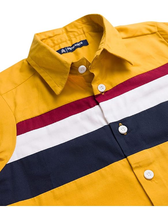Pine Kids Cotton Woven Full Sleeves Solid Shirt - Mustard