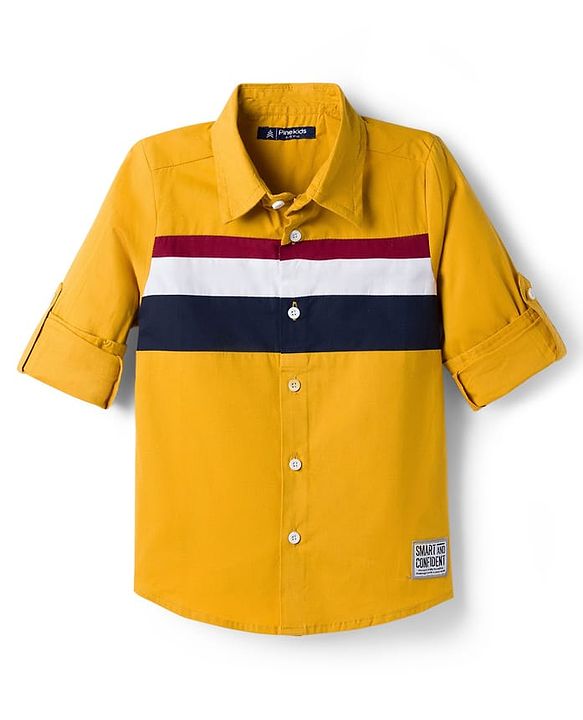 Pine Kids Cotton Woven Full Sleeves Solid Shirt - Mustard