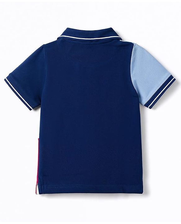 Pine Kids Cotton Knit Half Sleeves Solid Colour Polo T-Shirt  with Colour Block Design-  Red