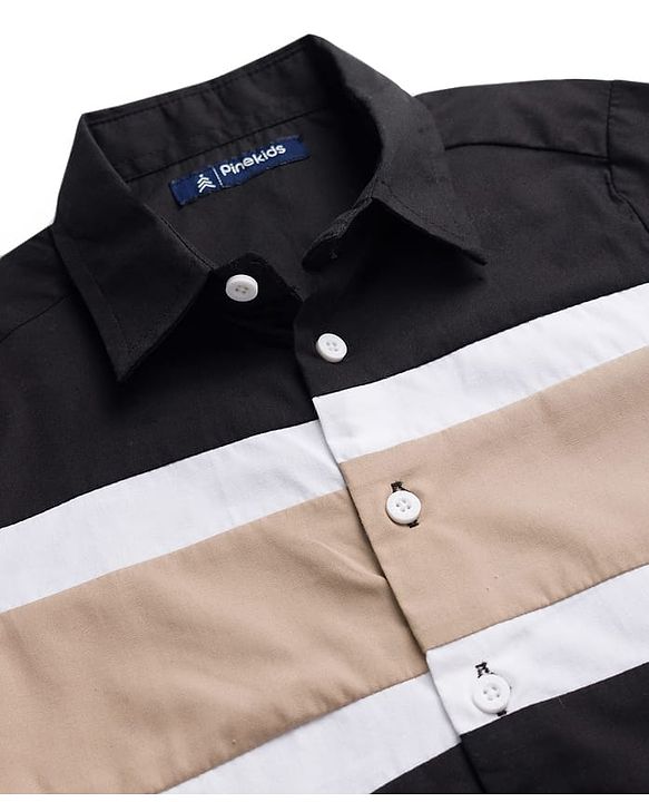 Pine Kids Cotton Woven Full Sleeves Solid Shirt - Black