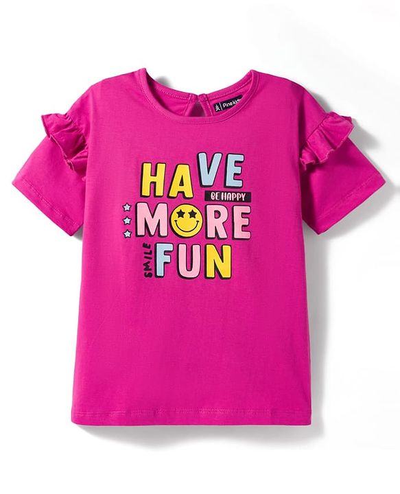 Pine Kids Cotton Knit Half Sleeves T-Shirt With Text Print - Dark Pink