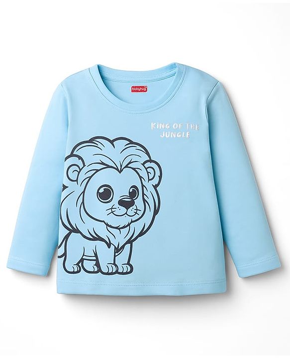 Babyhug Cotton Knit Full Sleeves T-Shirts with Animal Print Pack of 3 - Cream Light Blue & Green
