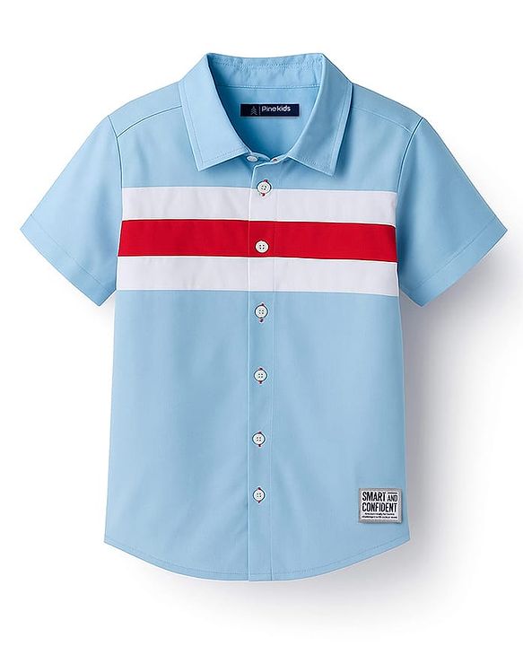 Pine Kids Cotton Woven Half Sleeves Solid Colour Shirt - Light Blue
