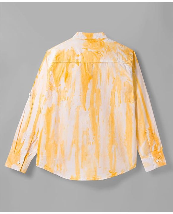 Pine Kids Cotton Woven Full Sleeves Mandarin Collar Shirt With Tie & Dye Effects - Yellow