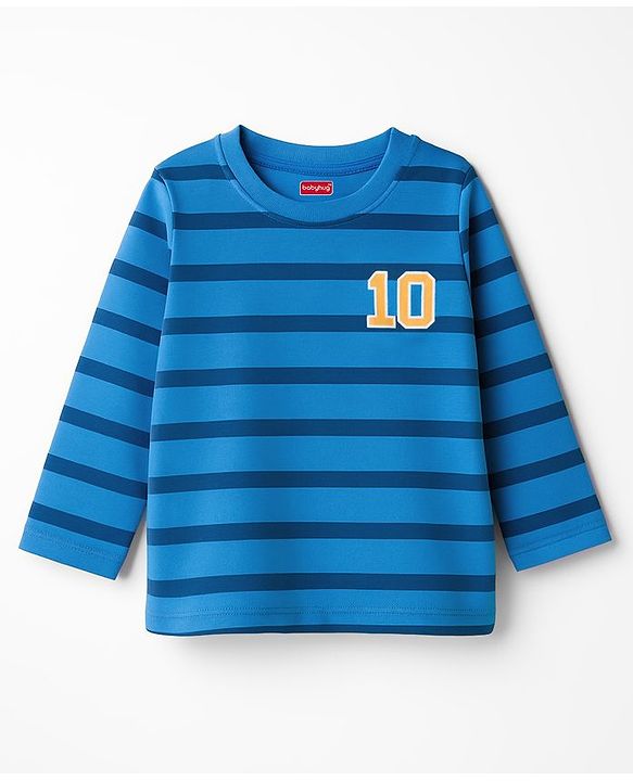 Babyhug Cotton Knit Full Sleeves Striped & Number Printed T-Shirts Pack of 3 - Red Yellow & Blue
