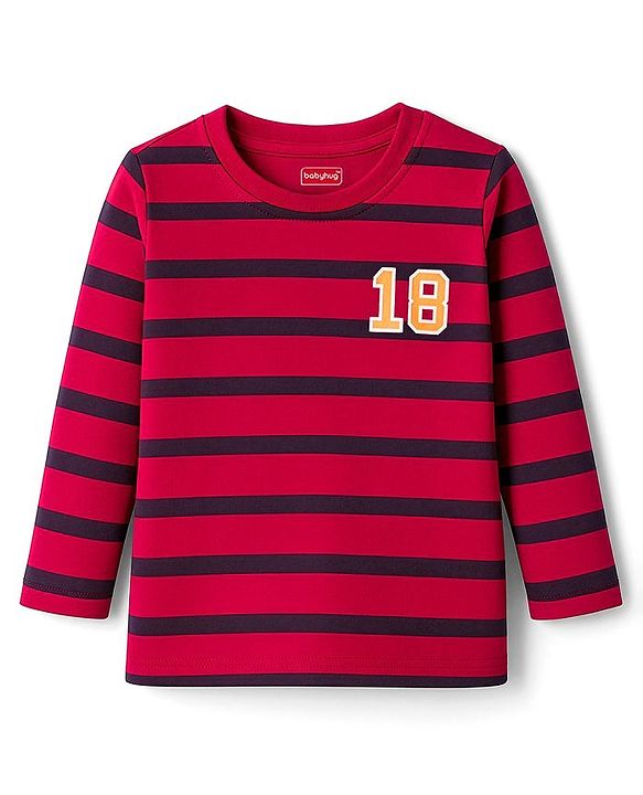 Babyhug Cotton Knit Full Sleeves Striped & Number Printed T-Shirts Pack of 3 - Red Yellow & Blue