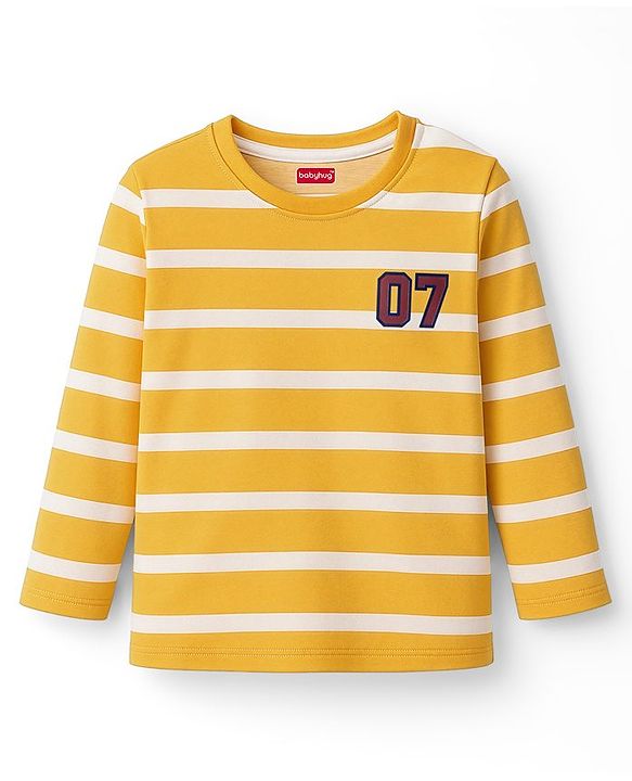 Babyhug Cotton Knit Full Sleeves Striped & Number Printed T-Shirts Pack of 3 - Red Yellow & Blue