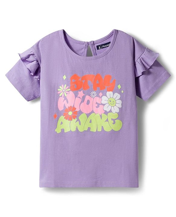 Pine Kids 100% Cotton Knit Half Sleeves Floral Printed T-Shirt - Purple