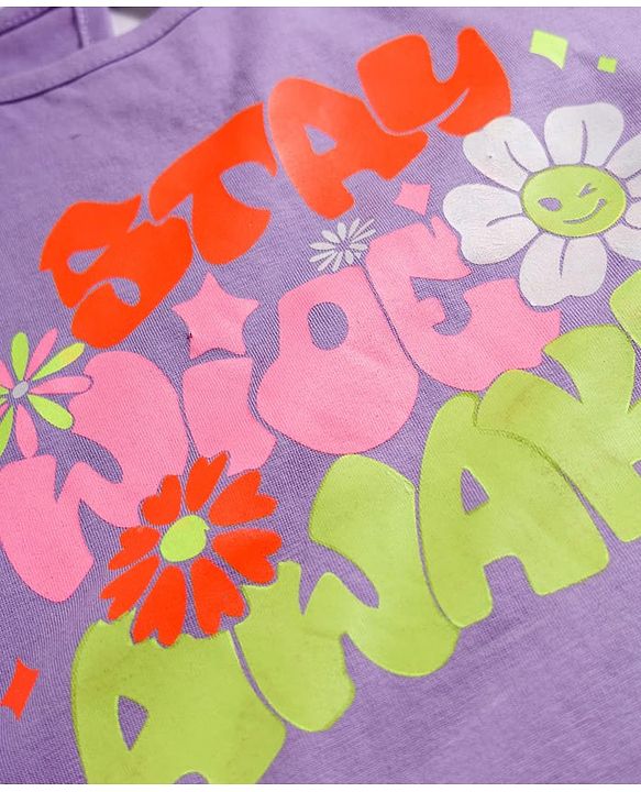 Pine Kids 100% Cotton Knit Half Sleeves Floral Printed T-Shirt - Purple