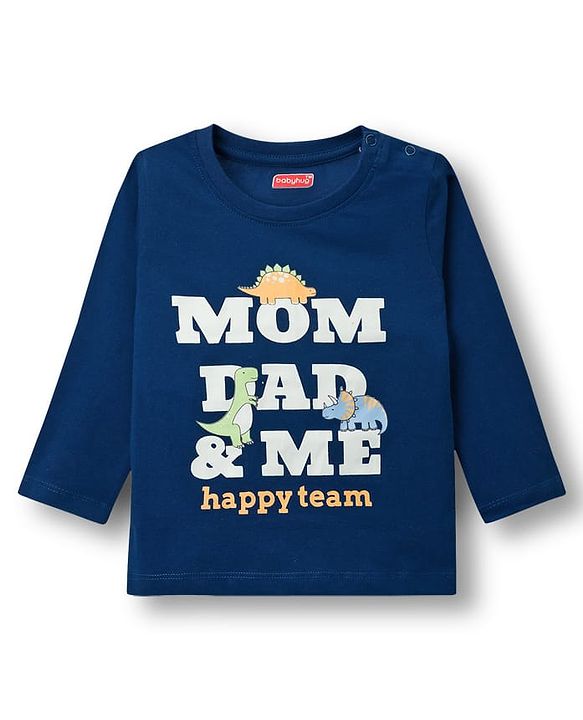 Babyhug Cotton Knit Full Sleeves T-Shirts With Dino Print Pack of 3 - Navy Blue Green & Yellow