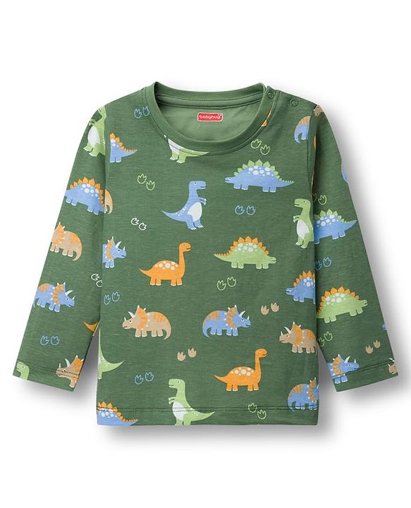 Babyhug Cotton Knit Full Sleeves T-Shirts With Dino Print Pack of 3 - Navy Blue Green & Yellow