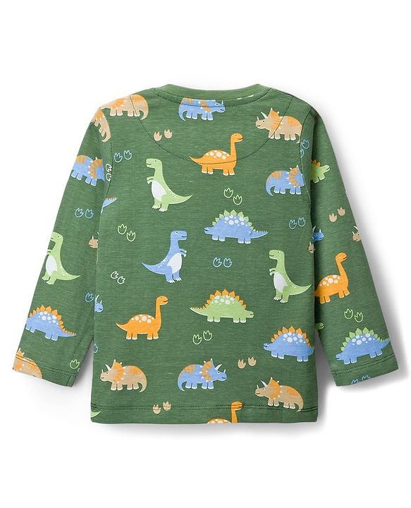Babyhug Cotton Knit Full Sleeves T-Shirts With Dino Print Pack of 3 - Navy Blue Green & Yellow