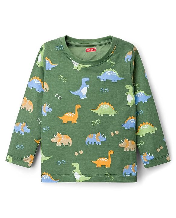 Babyhug Cotton Knit Full Sleeves T-Shirts With Dino Print Pack of 3 - Navy Blue Green & Yellow