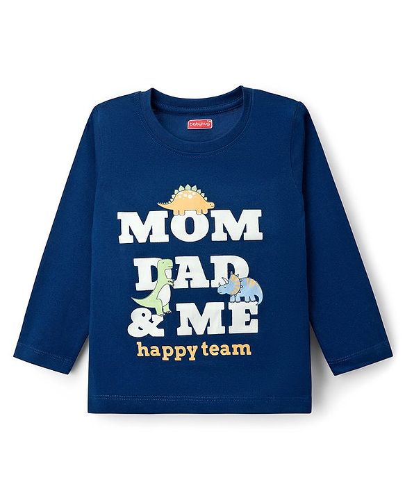 Babyhug Cotton Knit Full Sleeves T-Shirts With Dino Print Pack of 3 - Navy Blue Green & Yellow